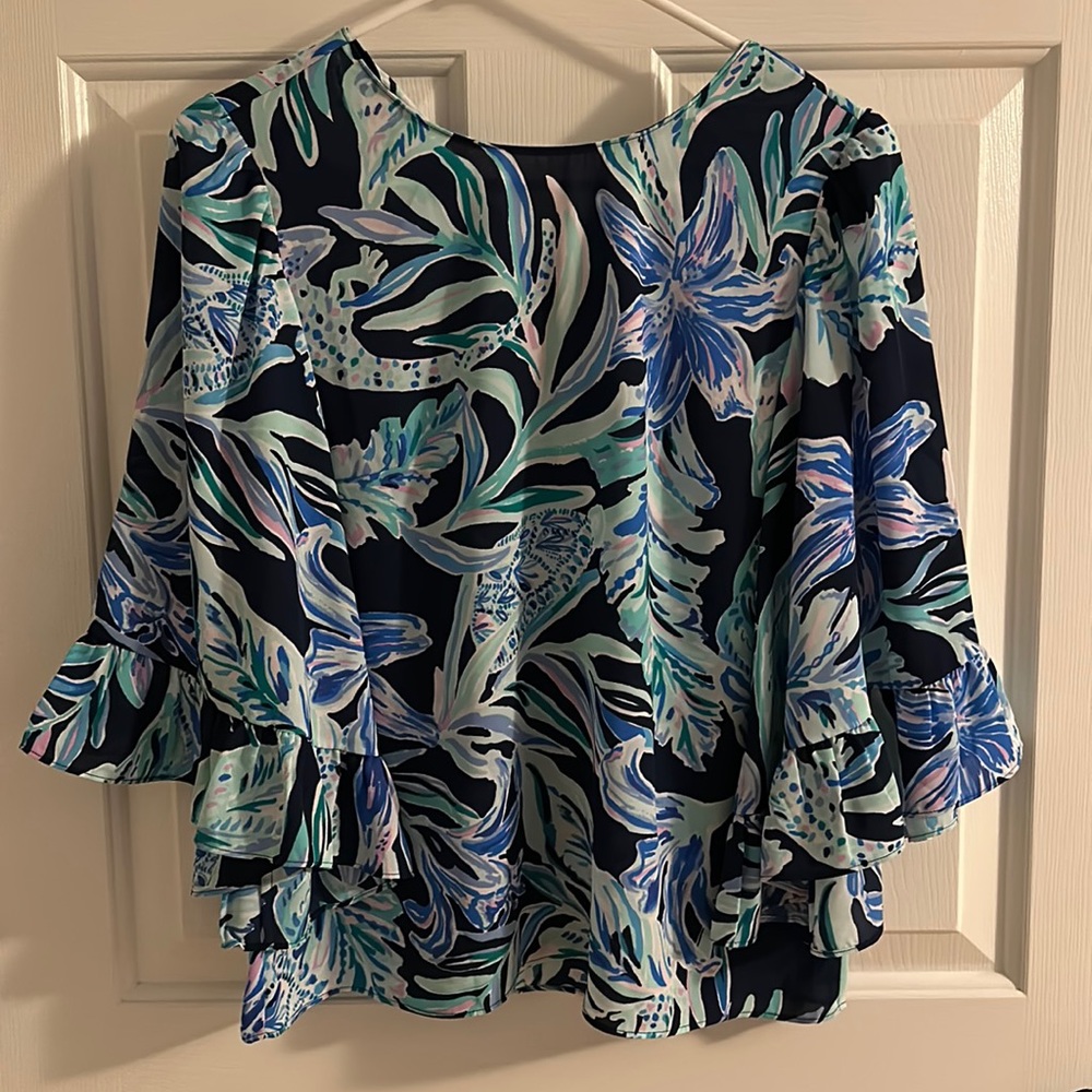 Lilly Pulitzer Francis Top in High Tide Navy Ready Set Gecko